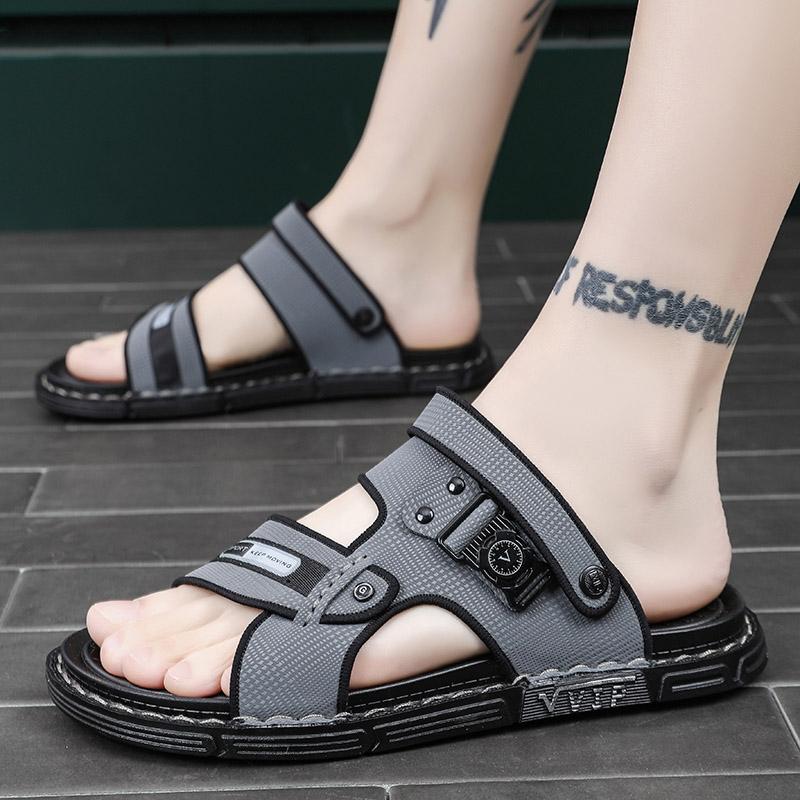 New Summer Men's Fashion Casual Outdoor Slippers, Trendy Stitched Two-In-One Sandals, Comfortable Non-Slip Beach Shoes