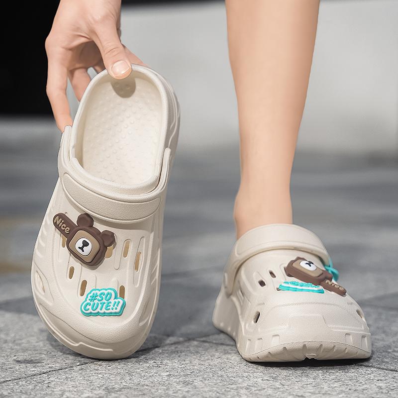 Thick Sole Height Boosting Bear Shoes, Hollow Out Design, Casual Eva Slippers, All Seasons, Less Than Ankle Height, Solid Pattern
