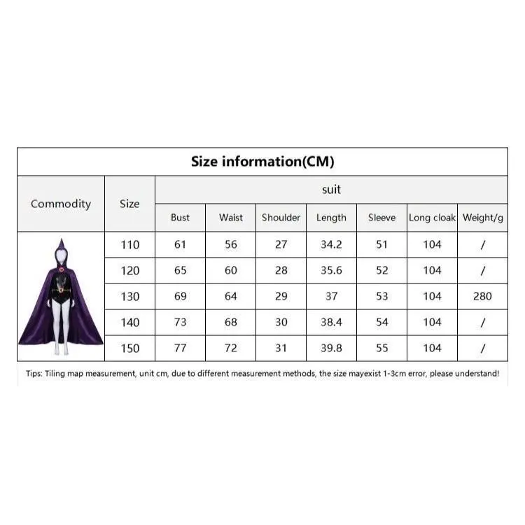 New Teen Gift Titans Super Hero Raven Cosplay Costume Women Black Bodysuit Purple Hooded Cloak Jumpsuits Halloween Party Costume