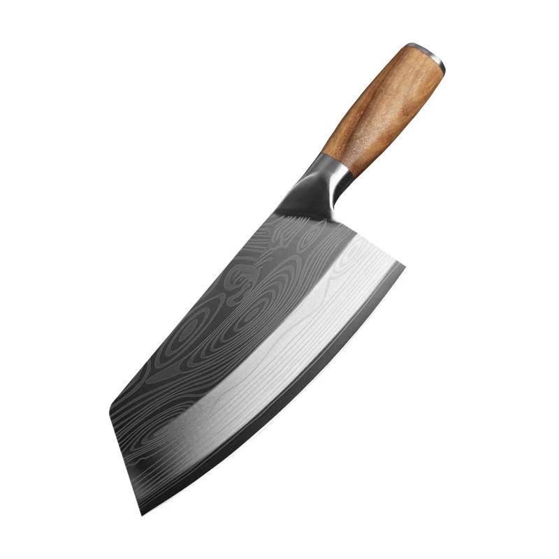 8inch Cleaver Knife , Razor sharp HC German Stainless Steel blade， lasered damascus pattern, pearwood Handle Knives