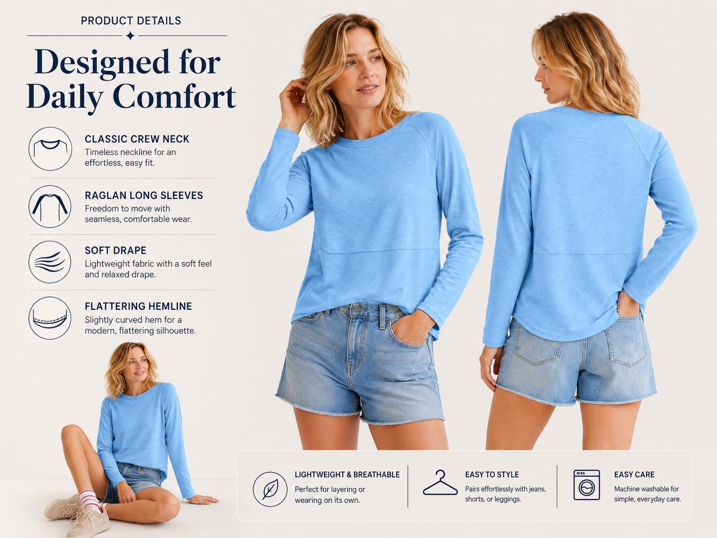 Imily Bela Women's Fall Casual Crewneck Long Sleeve T-Shirts Solid Color Loose Fit Cute Basic Flowy Tops Tees Blouses