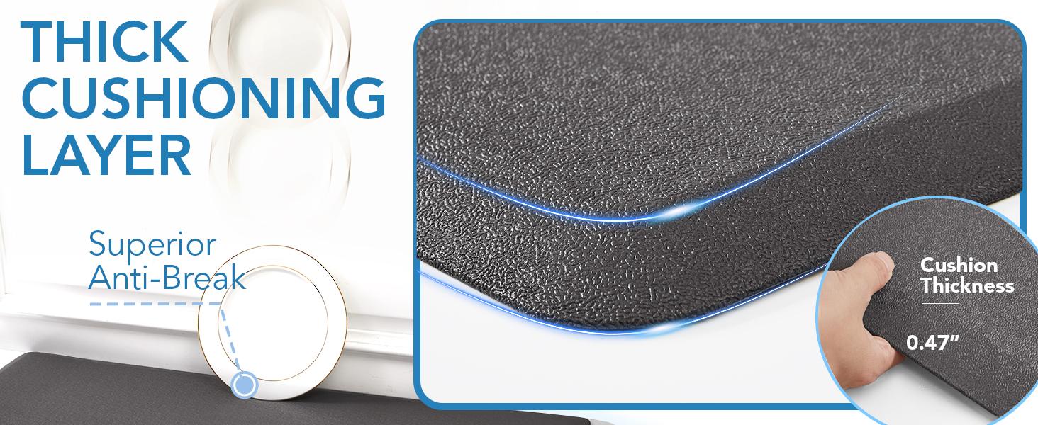 Deconovo Kitchen Mat 0.47/0.59" Thick Anti-Fatigue, Cushioned Waterproof Non-Slip - Durable Standing Desk/Office Mat, Easy Clean Comfort