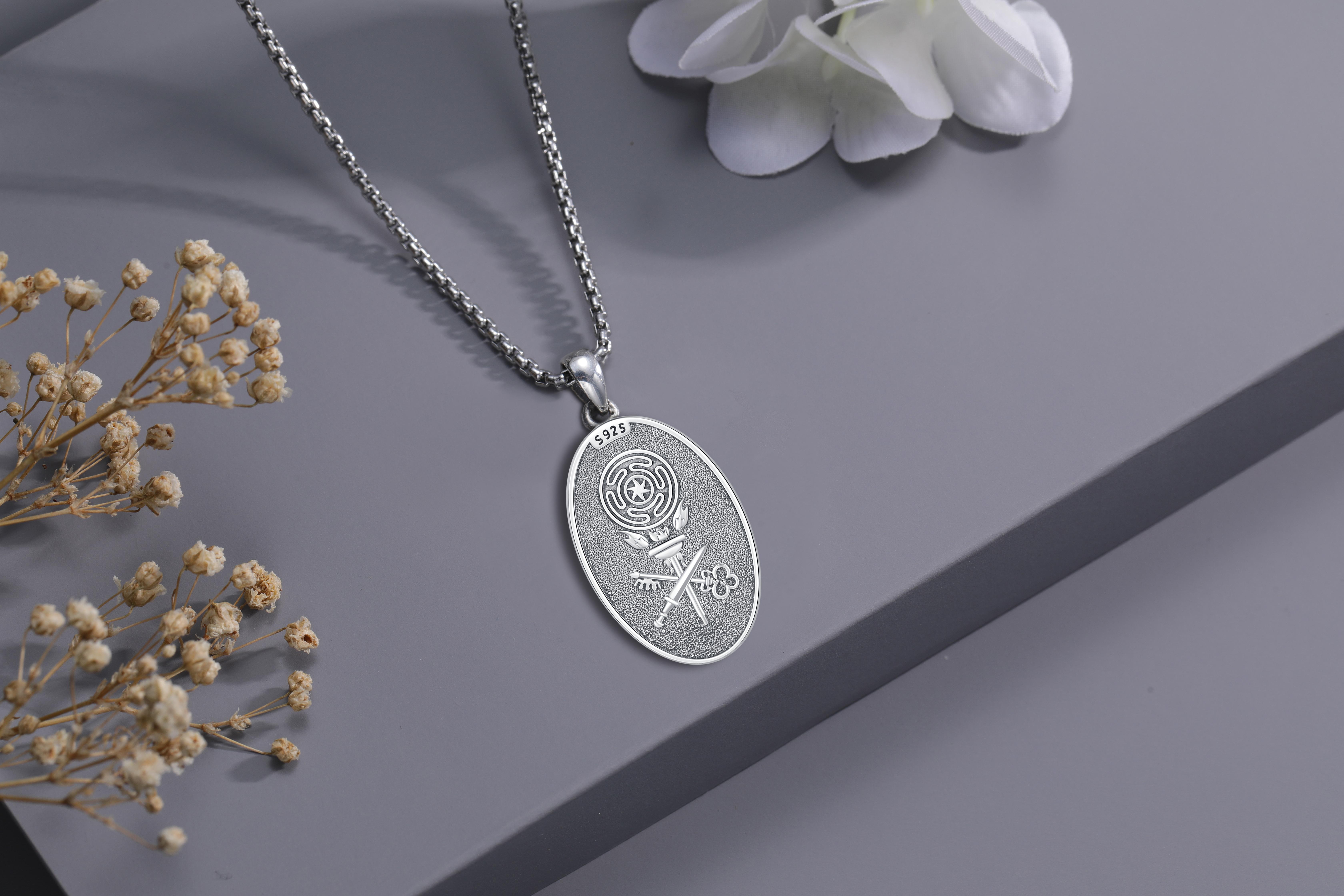 DRINSPER Hecate Necklace 925 Sterling Silver Goddess of Witches of Magic Feminism Jewelry for Women Hekate Pendant Necklace Ancient Greek Mythology Night of Hekate The Ancient Origins of the Goddess of Witchcraft and Moon Amulet Jewelry
