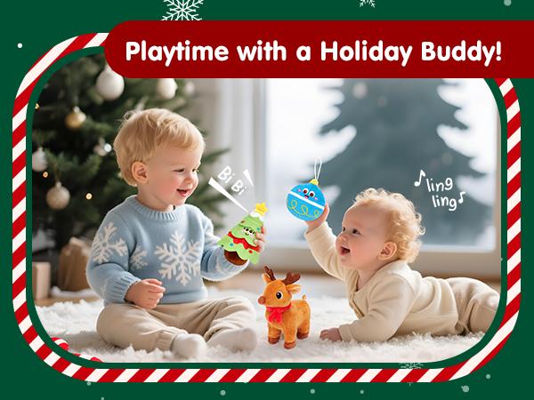 hahaland My First Christmas Gingerbread House Cottage Toy Set for Baby 6-18 Months Musical & Sensory Plush Toys with Santa Reindeer Rattles Early Learning Development 7-Piece Holiday Gift