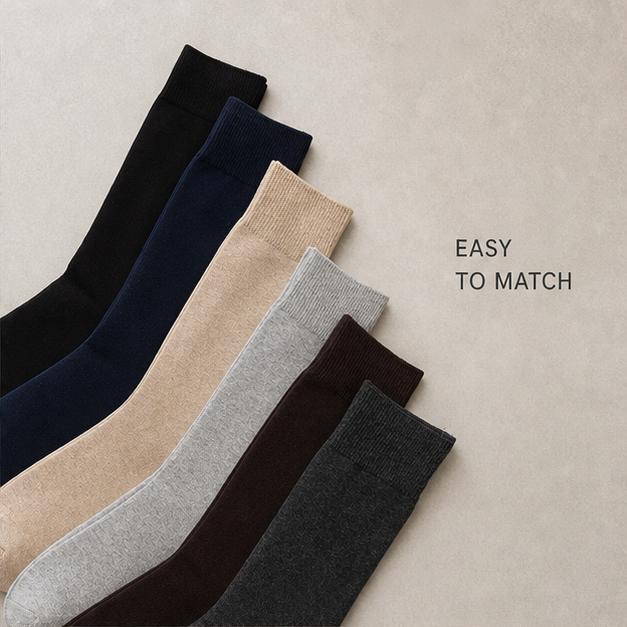 Men's Dress Socks 7 Pairs, Soft Cotton Blend Business Crew Socks for Office Work Suit, Solid Neutral Color Mid Calf Socks Multipack