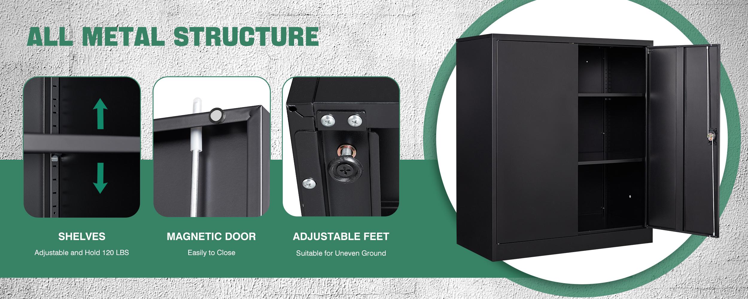 Letaya Metal Storage Cabinets with Lock Door,2 Adjustable Shelves Organizer Steel Storage Cabinets for Home,Office,Warehouse,Garage,Employee Lockers