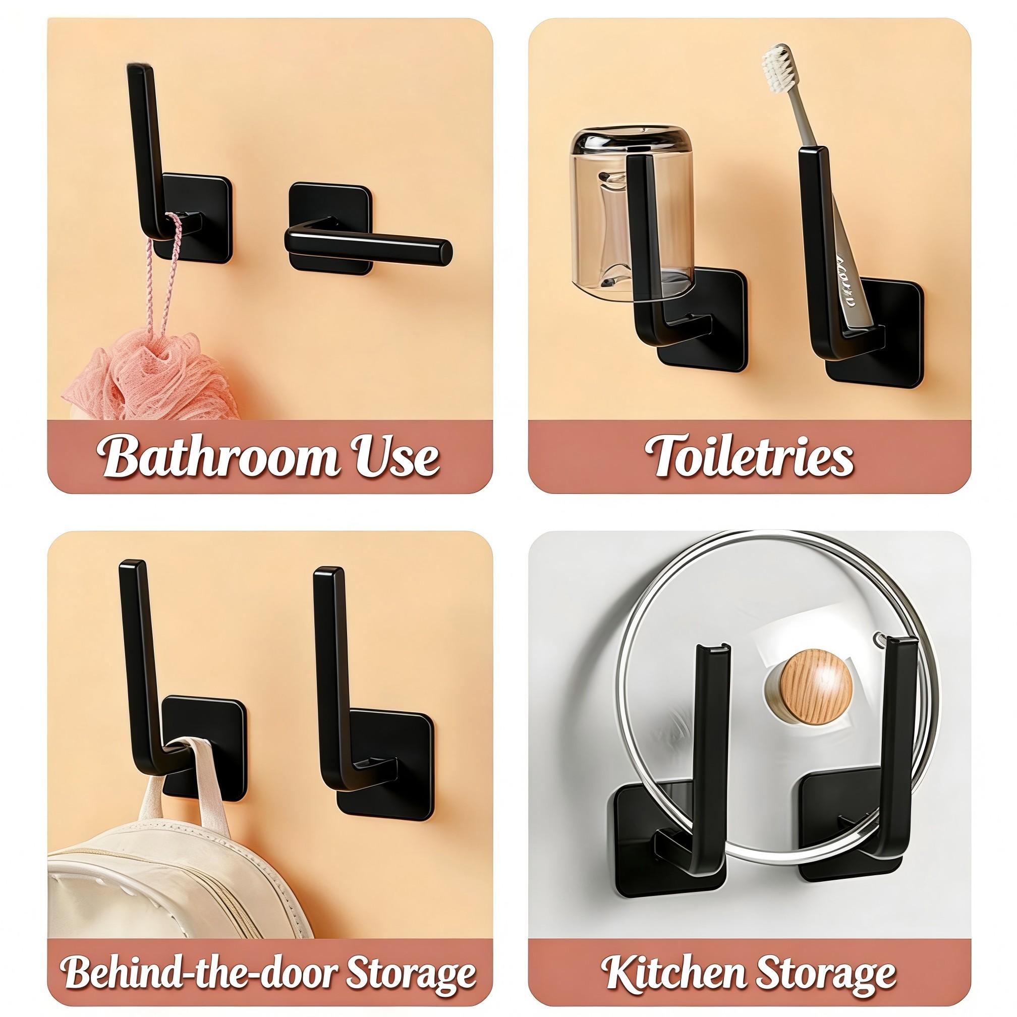 3-Pack No-Drill Hooks, Multi-Purpose Strong Adhesive Hooks, Seamless Clothing Hangers, Kitchen Storage Rack, Wall L-Shaped Hooks