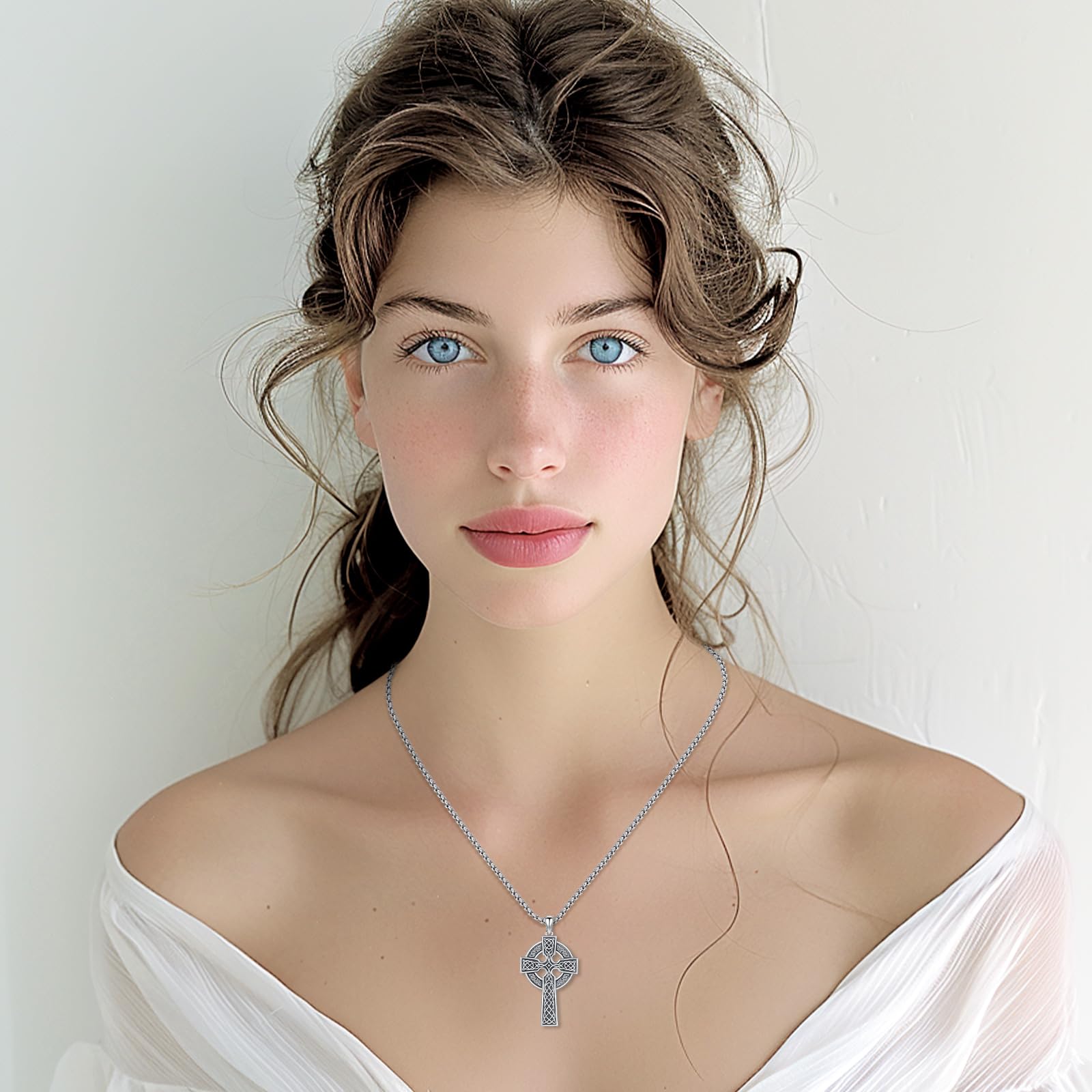 Thanches 925 Sterling Silver Celtic Cross Pendant Necklace for Men & Women, Unique Irish Trinity Knot with Evil Eye Design Perfect for Spiritual Protection and Stylish Accessories, Ideal Crucifix  Gift