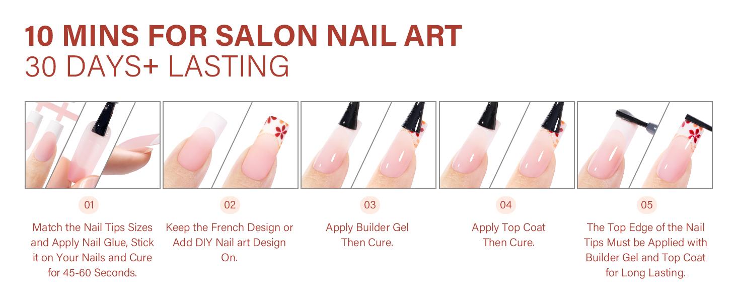 AILLSA French Tip Press On Nails - 180pcs Soft Gel Tips in Square, Stiletto, Almond, and Coffin Shapes for Easy Wear-15 Sizes Fake Nails Extensions