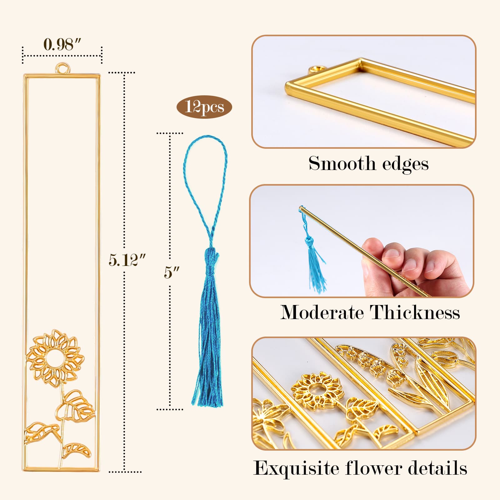 12pcs Bookmark Bazels with Tassels, UV Resin Molds for DIY Bookmarks(6 Flowers and 6 Blank Frames), Resin Craft Bezels Bookmark Molds for Mother's Day Gifts - LET'S RESIN 12pcs Bookmark Bazels with Tassels, UV Resin Molds for DIY Bookmarks(6 Flowers and 6 Blank Frames), Resin Craft Bezels Bookmark Molds for Mother's Day Gifts - LET'S RESIN