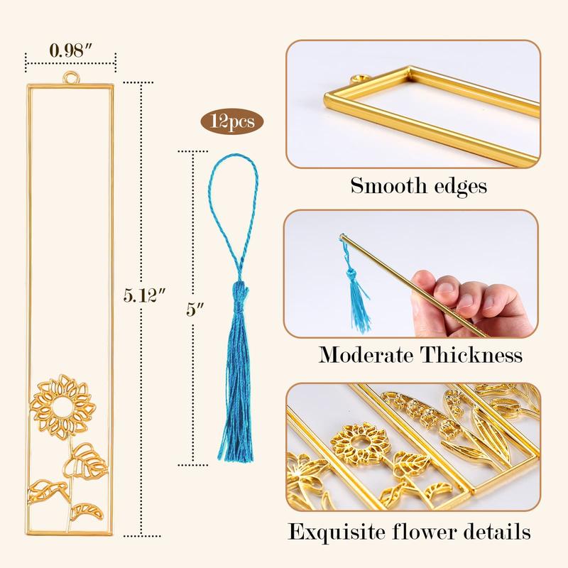 12pcs Bookmark Bazels with Tassels, UV Resin Molds for DIY Bookmarks(6 Flowers and 6 Blank Frames), Resin Craft Bezels Bookmark Molds for Mother's Day Gifts - LET'S RESIN