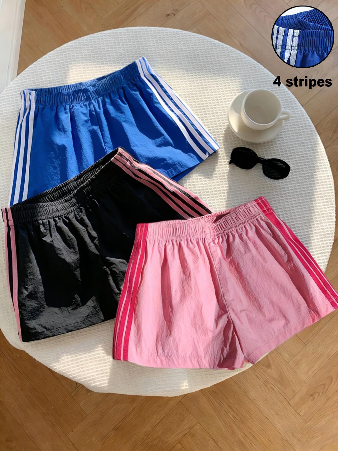 Trendy Comfortable 3-Piece Women's Casual Loose Short Pants, Side Stripe Design, Striped, Elastic Waist, Perfect for Spring Summer Carnival Activities, Casual Fashionable Shorts