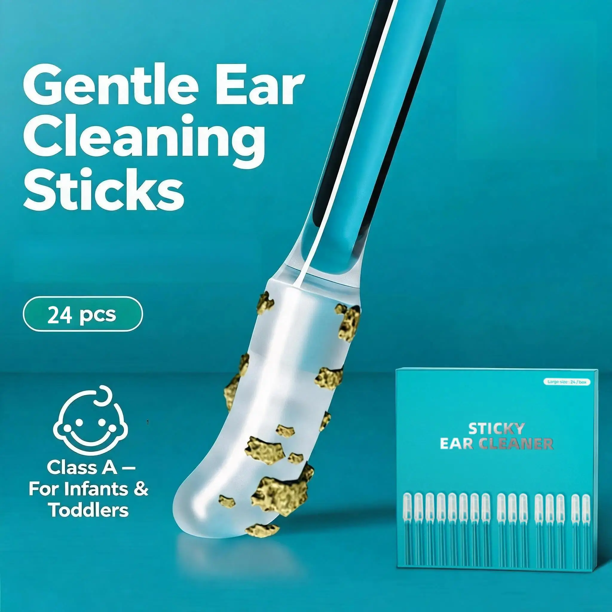 (1 Set/24 PCS) Sticky Ear Cleaning Stick for Adults, Reusable Sticky Ear Cleaner Picks, Removal Adhesive Swabs Gentle Soft Ear Scoop Remover Tool with Dust Cover Packaging
