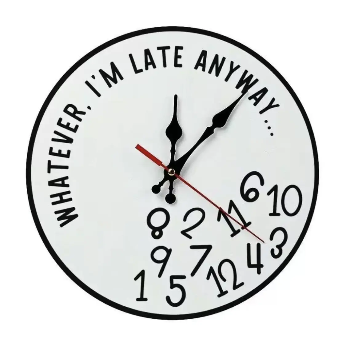 Whatever I'm Late Anyway Funny Wall Clock, DIY ASSEMBLY NEEDED,Quirky Wooden Clock with Distorted Numbers, Novelty Home Office Wall Decor, Unique Irregular Number Clock for Home Office Kitchen Decor