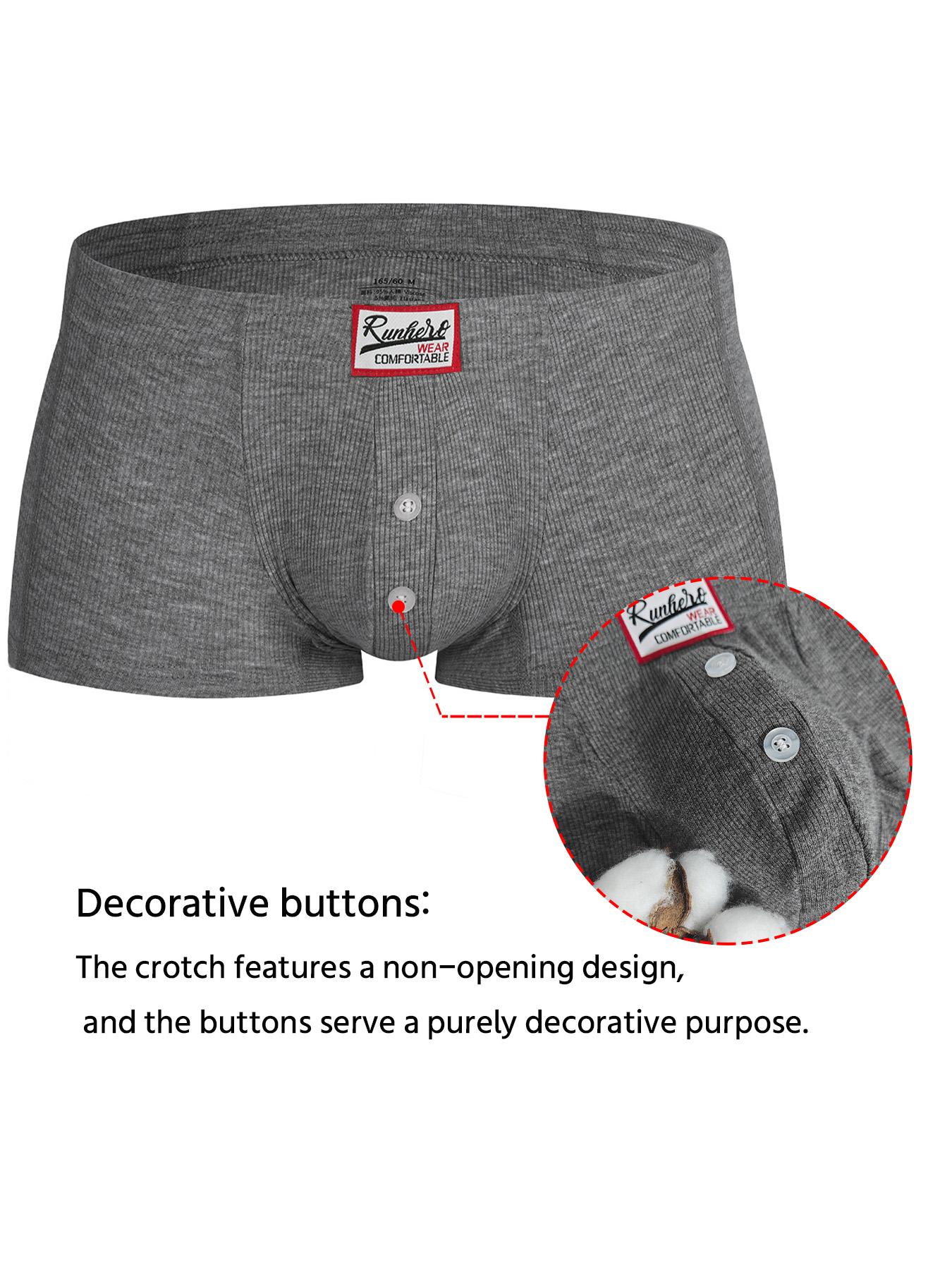 Men's Low Waist Briefs with Faux Buttons, U Pouch Design, Ribbed Knit, Plain Simple Style, Comfortable Breathable Underwear All Seasons, Soft Stylish Brief