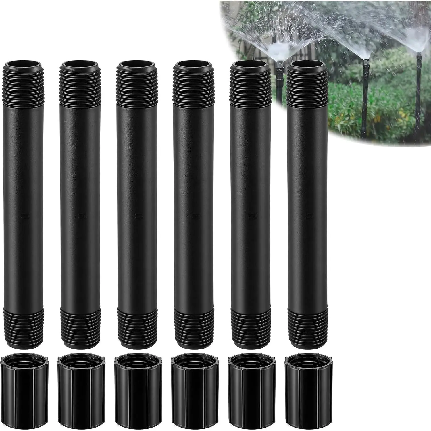 12 Set Sprinkler Extension Riser Set, 6 count 6" Sprinklers Pipe MNPT and 6 count Double Female Thread Coupling for Lawn Garden Irrigation System, Sprinklers Extension for Raising Sprinkler