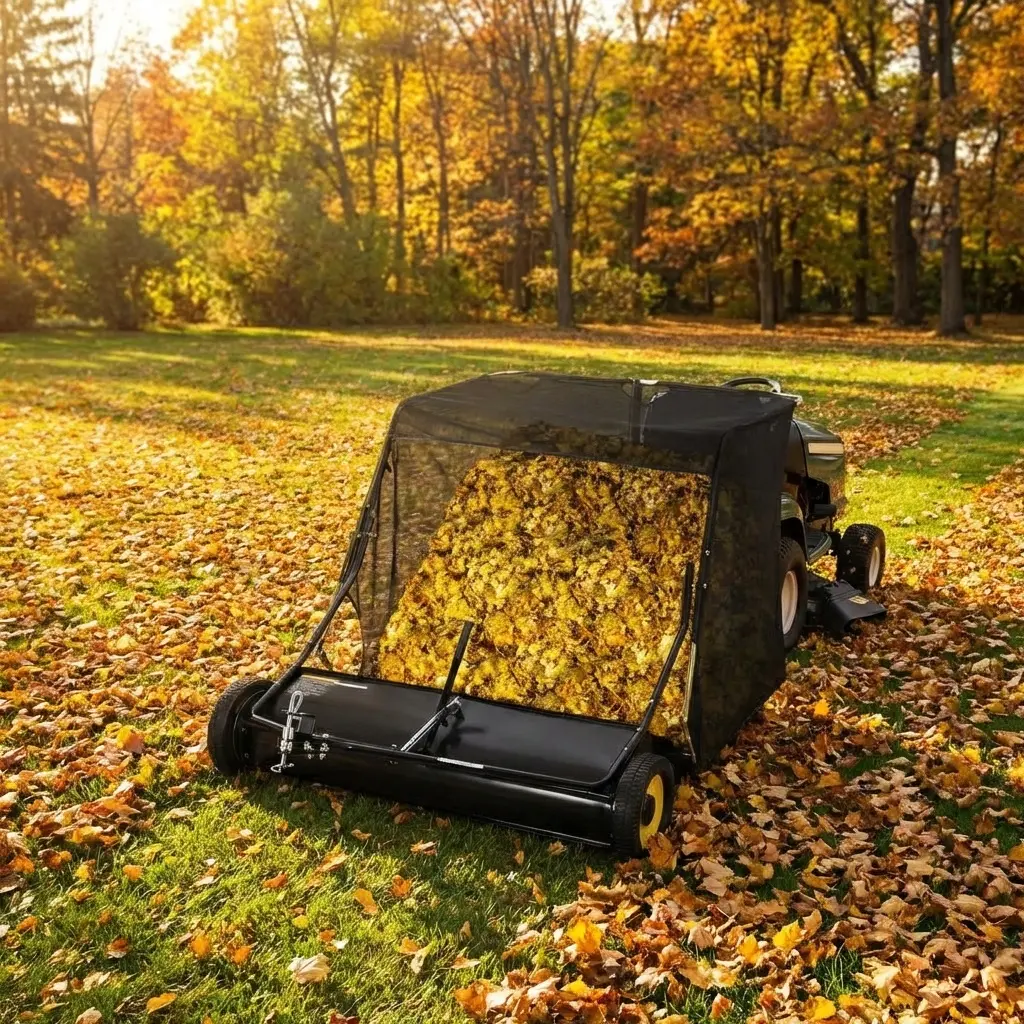 ATV Sweeper with 42 Inch Cleaning Width Leaf Picker - Adjustable Cleaning Height, Large Easy-Empty Hopper, Durable Nylon Brushes, and Impact Resistant Wheels