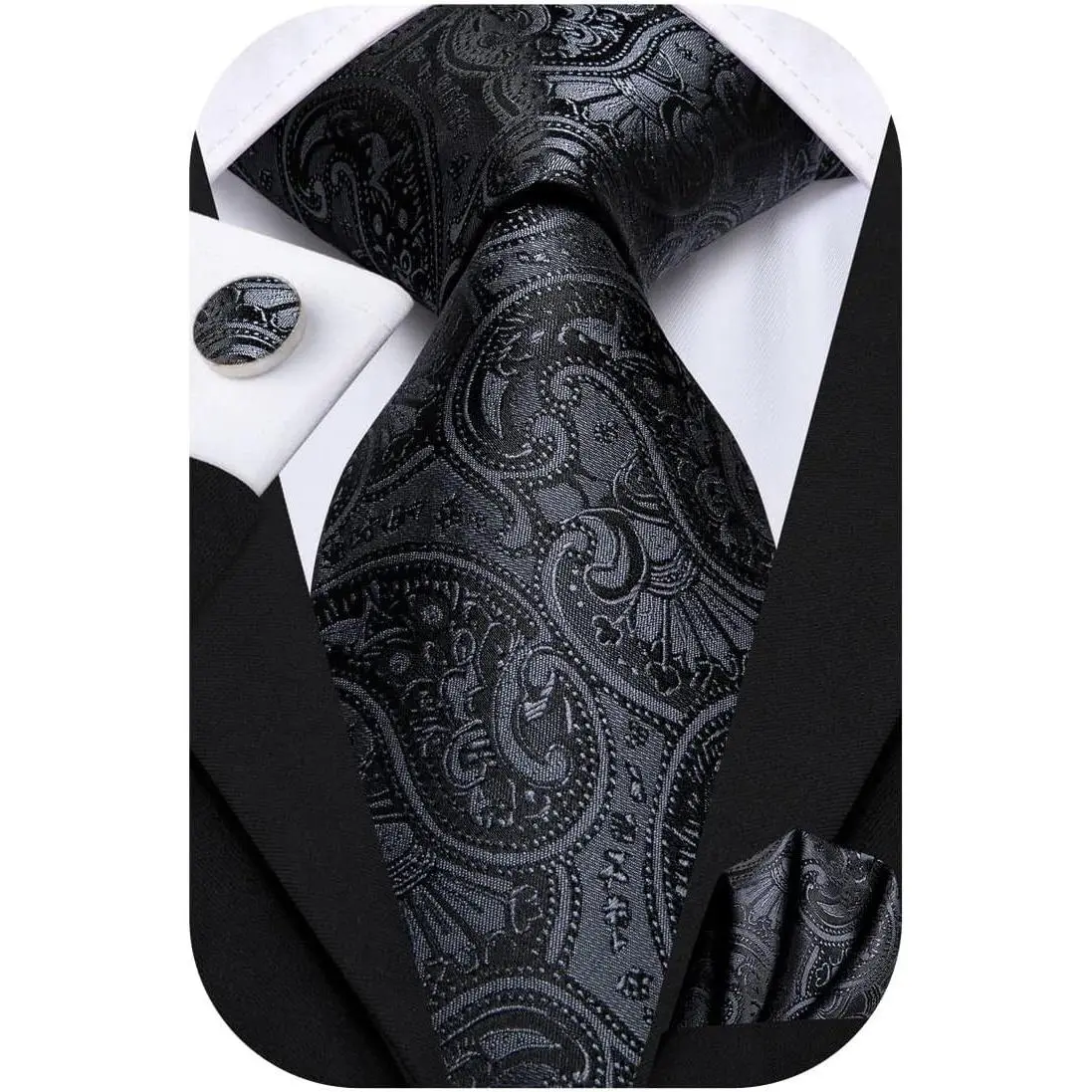 Men's Silk Paisley Floral Tie Set with Striped Necktie Pocket Square and Cufflinks for Formal BusinessGift