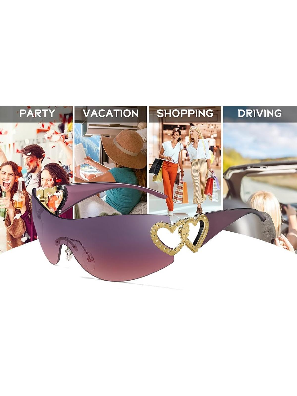 FEISEDY Rimless Y2K Sunglasses Heart for Women Men Fashion Futuristic Wrap Around Oversized Trendy Shield B2981