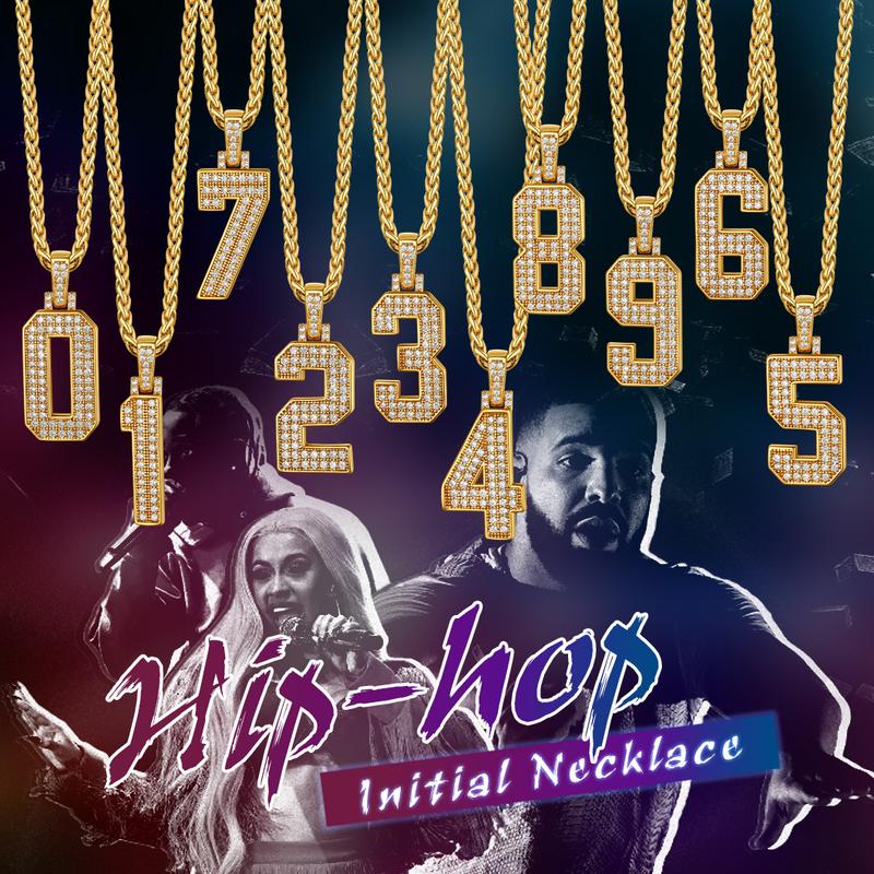 U7 Number 0-9 Pendant Shing Necklace for Men Women CZ Hip Hop Jewelry