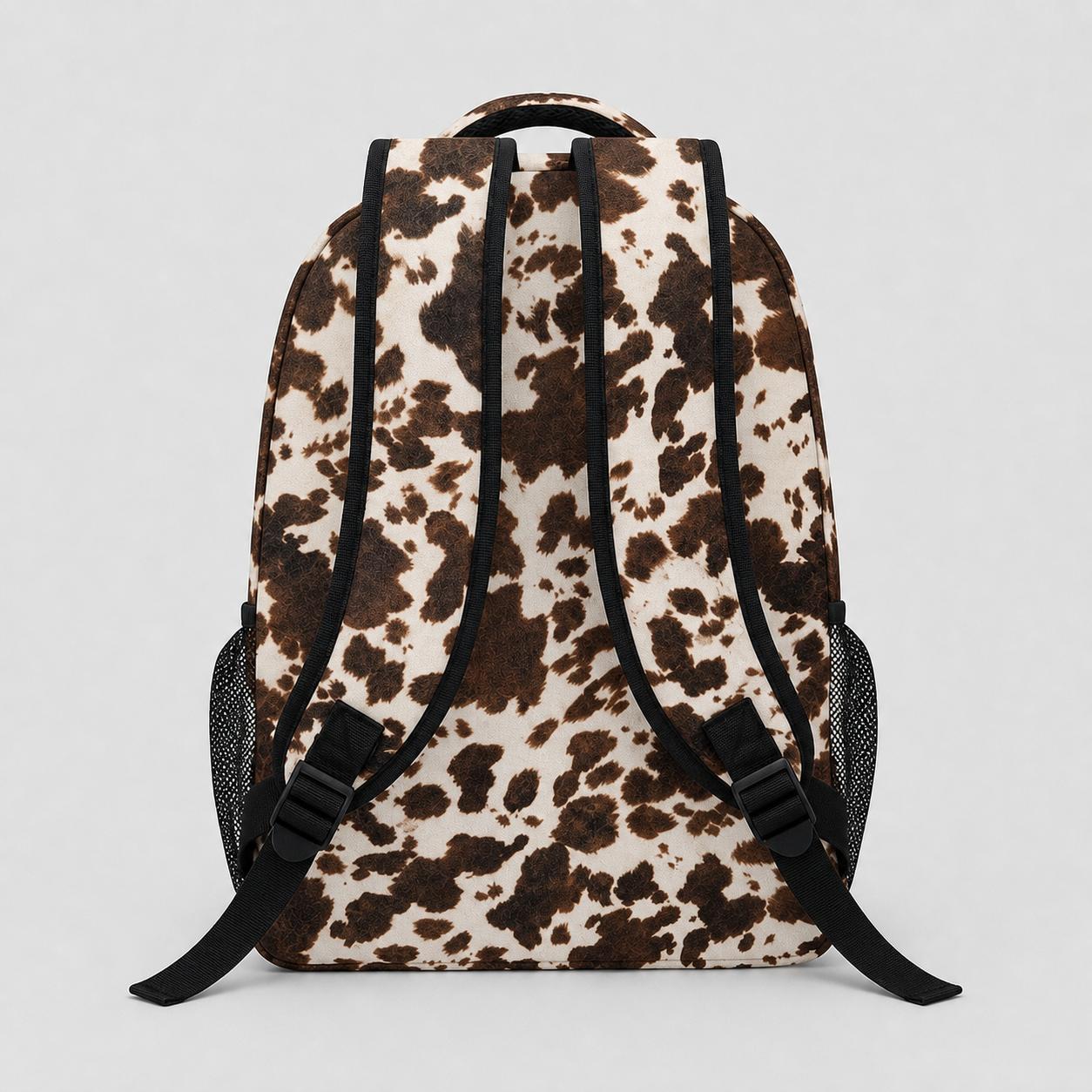 Polyester Brown & Cream Cow Print Backpack with Organic Spots - Western Animal Pattern Daypack, Front Zipper Pocket, Dual Mesh Pockets, Top Handle, Adjustable Shoulder Straps for School/Work, Gym Use, Backpack Bags, Printed Backpack Polyester Brown & Cream Cow Print Backpack with Organic Spots - Western Animal Pattern Daypack, Front Zipper Pocket, Dual Mesh Pockets, Top Handle, Adjustable Shoulder Straps for School/Work, Gym Use, Backpack Bags, Printed Backpack