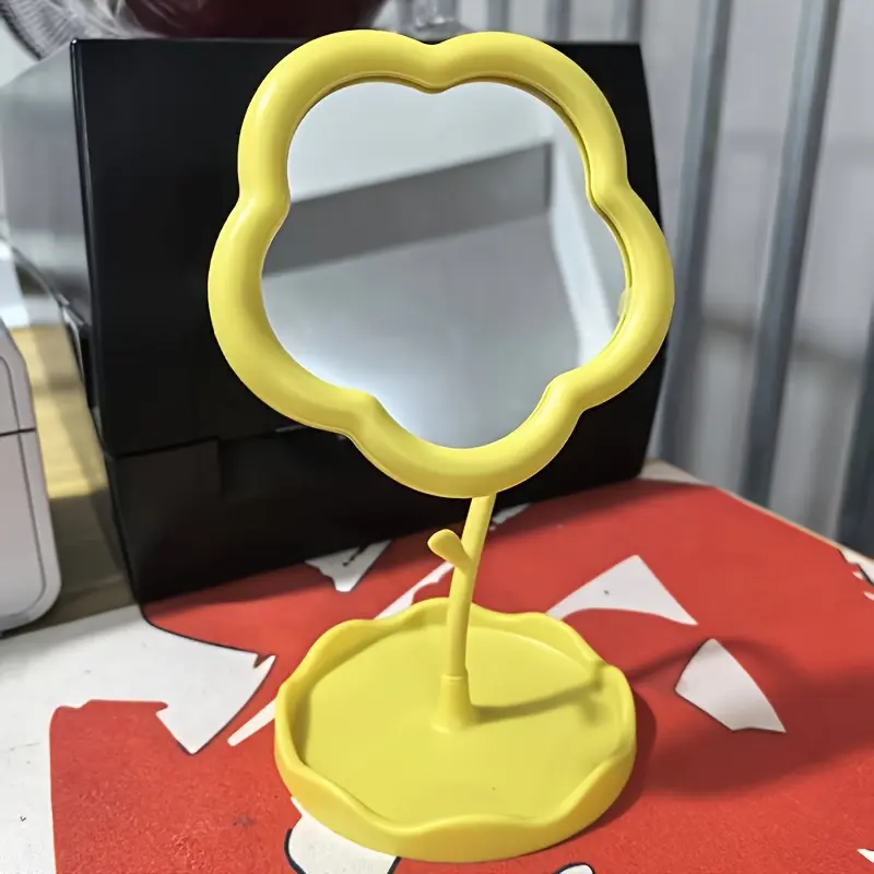 small floral desktop makeup mirror, compact and portable, detachable for easy carrying, high-definition glass mirror, durable plastic frame. Show off your beauty!