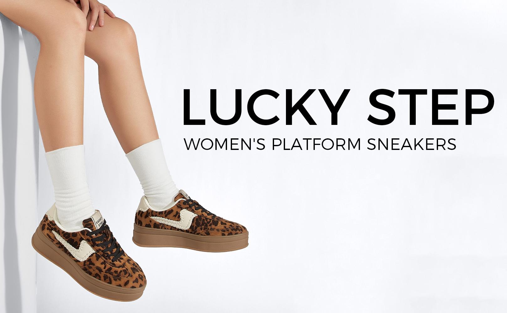 LUCKY STEP Women's Platform Fashion Sneakers Thick Sole Suede Genuine Leather Classic Rubber Gum Sole Low Top Athletic Walking Shoes