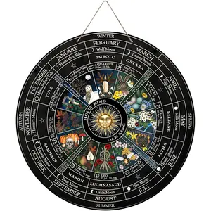 Wheel of The Year Wood Sign 12",Sabbats Pagan Sign Witches Runes Wood Engraved Board Wiccan Holidays,Wicca Calendar,Yule Altar, Celestial Sign,Vintage Handmade Tabletop Ornament Decor
