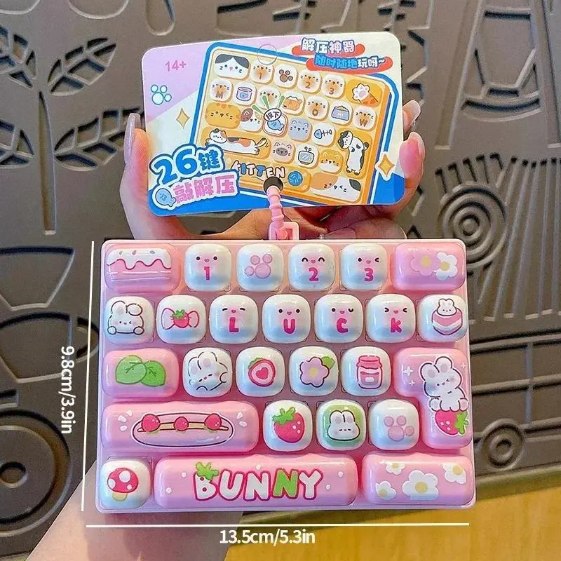 26Grid Keycap Clicker Anti Stress Fidget Keyboard Keychain Decompression Button Cartoon Hand Relax Party Favor Gift 26구 키캡 키링