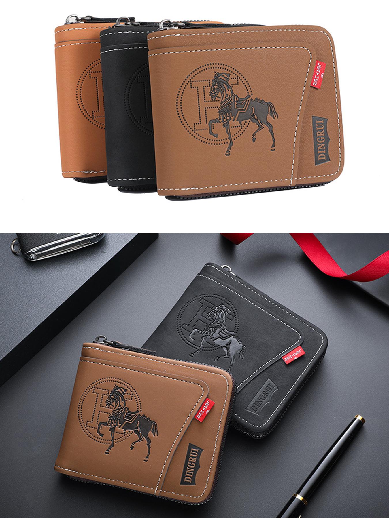 Men's PU Zipper Wallet, Business Fashion Wallet, Durable Fashion Wallet, Rfid Secure, Rfid Blocking Bifold Wallet, Large Capacity, Double Fold Design, Multi-Card Slots, Coin Purse & Credit Card Holder