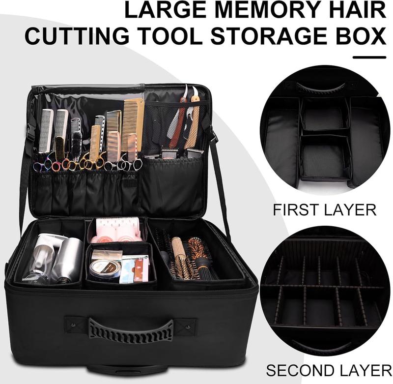 Rolling Makeup Train Case,Large Storage 3 Tiers, Professional Trolley Makeup Case with Adjustable Divider, Large Capacity Multi-functional Cosmetic Organizer for Nail Technicians Hairstylist(Black)