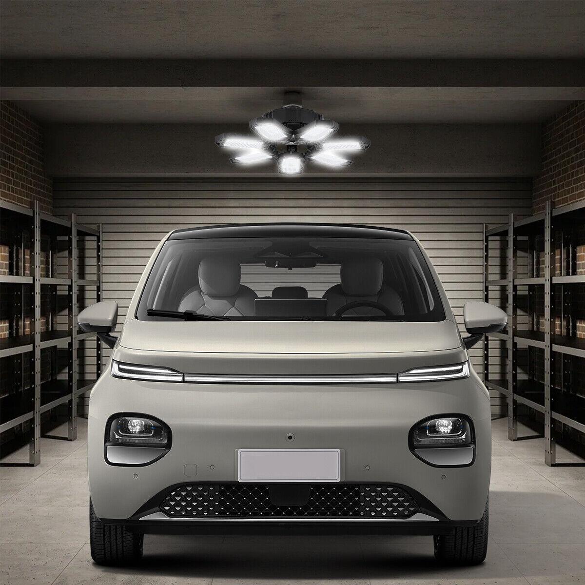 New 7+1LED Garage Light Bulbs, Ultra Bright 6500K Garage Ceiling LED Light, Shop Light with Deformable Panels, E26/E27 Bulb Socket Lighting for Workshop, Warehouse