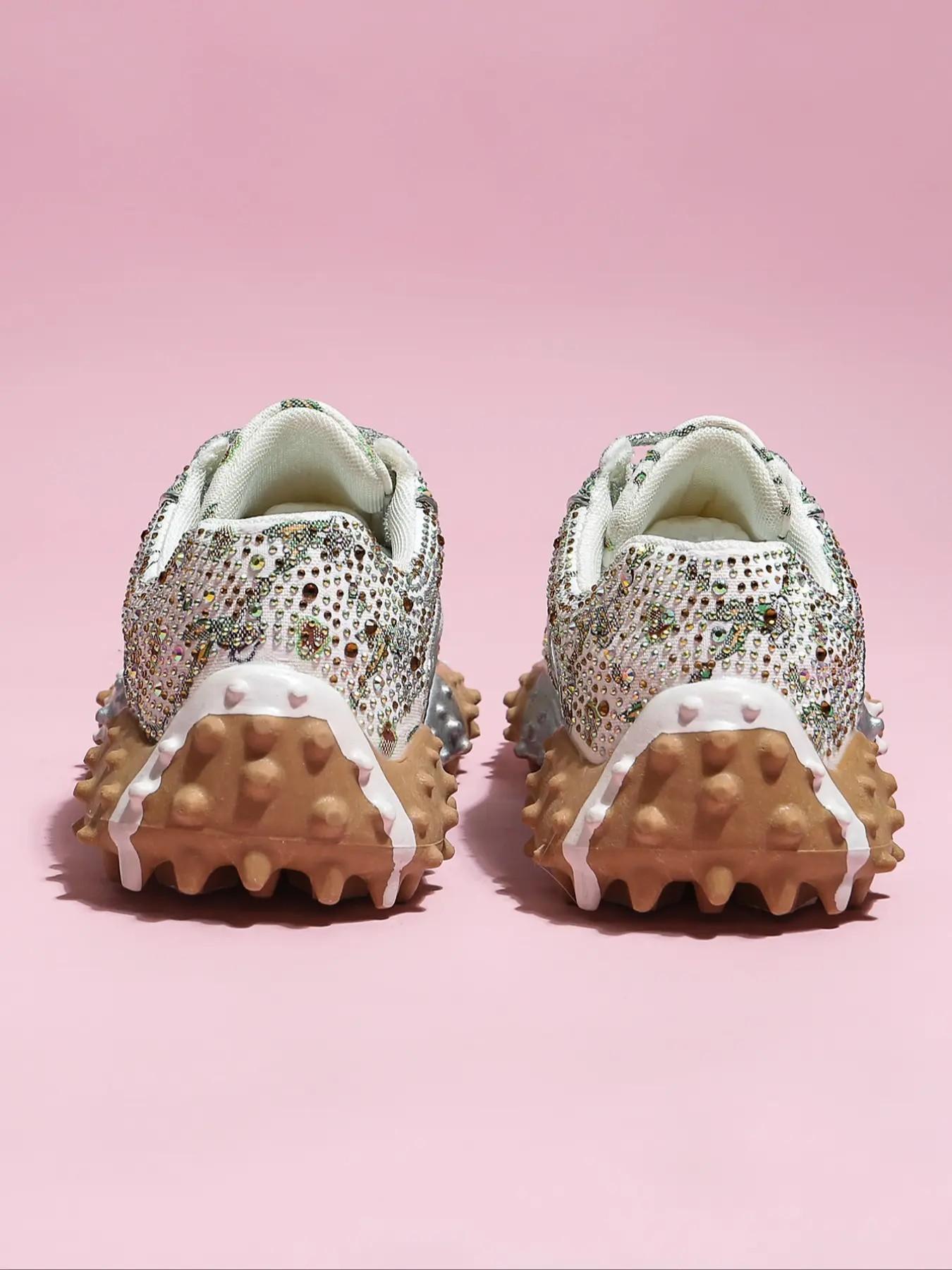 Women's Thick Sole Height Increasing Dad Shoes, Handmade Embellished Fashion Luxury Casual Women's Shoes, Unique Design Comfortable Sneakers