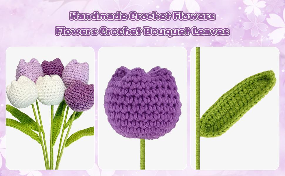 LuneLingerie 12-Pcs Handmade Crochet Tulip Flower Bouquet without Vase, Artificial Flower Bouquet, Mother's Day Gifts, Fall Room Decor, Summer Tulips Artificial Decorative, Home Centerpieces Decor Wedding Anniversary