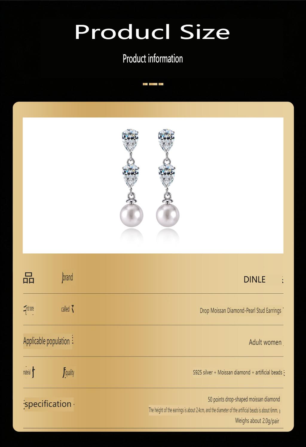 S925 sterling silver teardrop stud earrings with D color VVS moissanite and pearls; unique design, light luxury high-end feel; women’s moissanite jewelry earrings