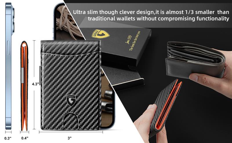 GSOIAX Slim Wallet for Men with Money Clip, Minimalist Leather RFID Blocking Bifold Small Thin Front Pocket Carbon Fiber Men's Wallet,11 Credit Card Slots Holder with Gift Box