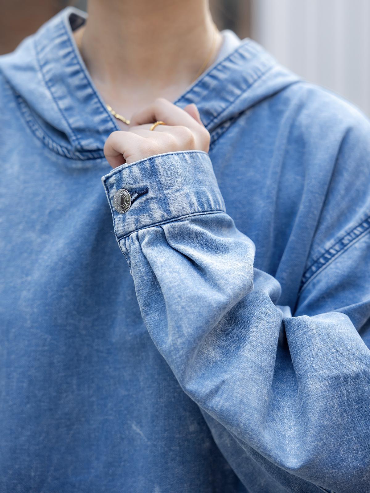 MIDIROSS WOMEN'S DENIM HOODED SWEATSHIRT WITH FRONT POCKETS