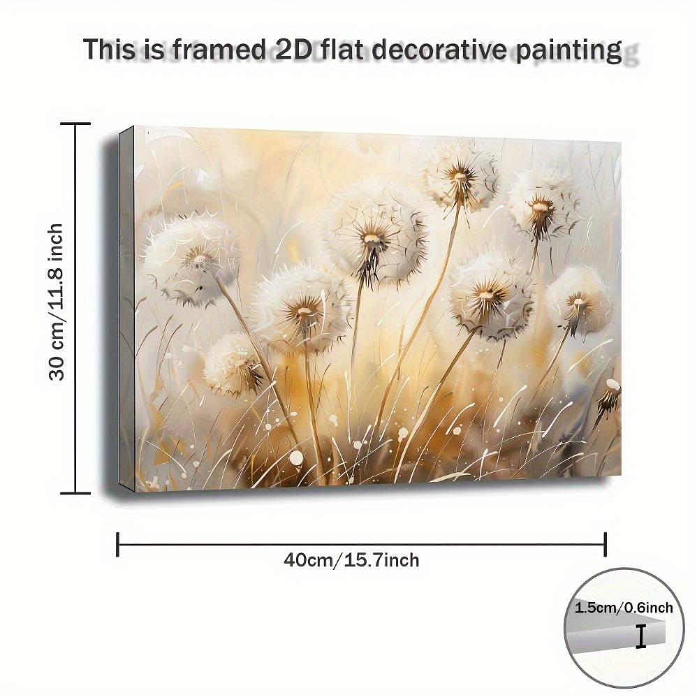 JIT 1PC ,Vintage-Inspired Dandelion Flowers Canvas Wall Art - Soft Beige  Golden Tones, Large  Framed Floral Painting, Ready to Hang for Bedroom, Living Room, Kitchen, Bathroom Decor - Perfect Holiday  Family Gift, Living Room Art