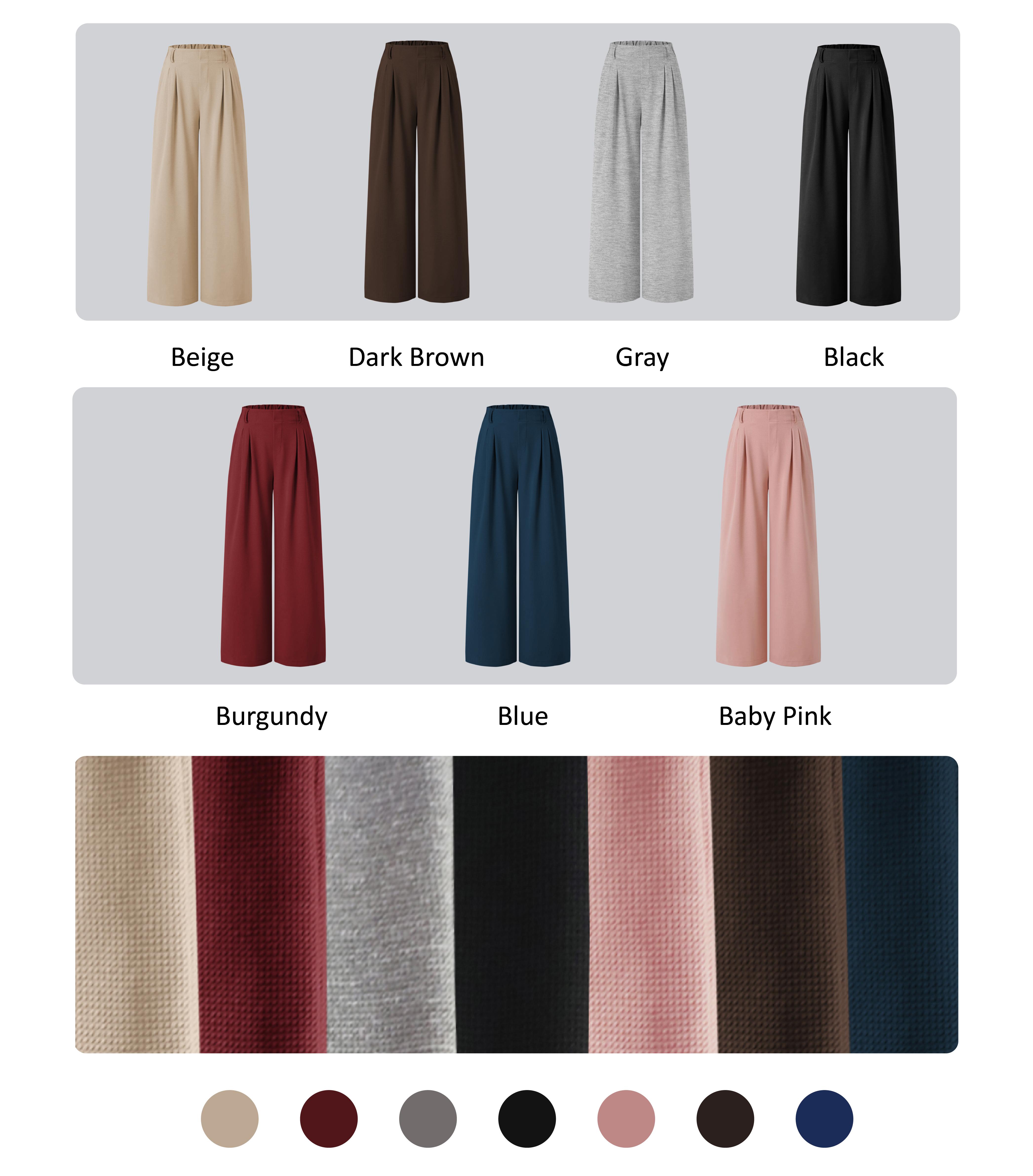Women's Casual Loose Fit Wide Leg Pants, Casual Street Trousers, Casual Chic Trousers, Waffle Texture Fabric, Pockets, Elastic Waist, All Seasons, Comfortable and Stylish