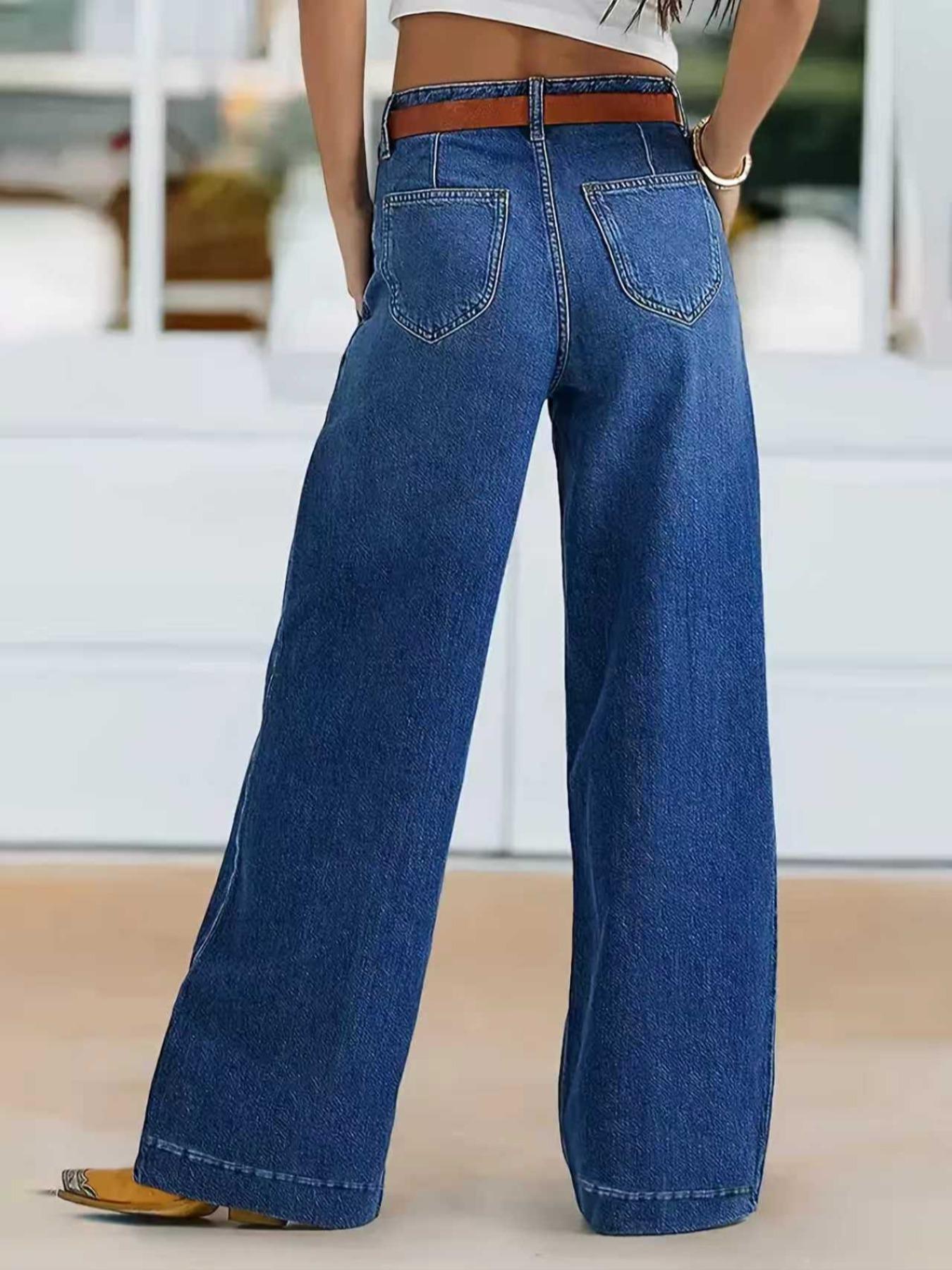 Women's Elastic Wide Leg Jeans Pants, Casual Denim Long Trousers, Comfortable Stretch Fabric, Fit, Perfect for Daily Wear