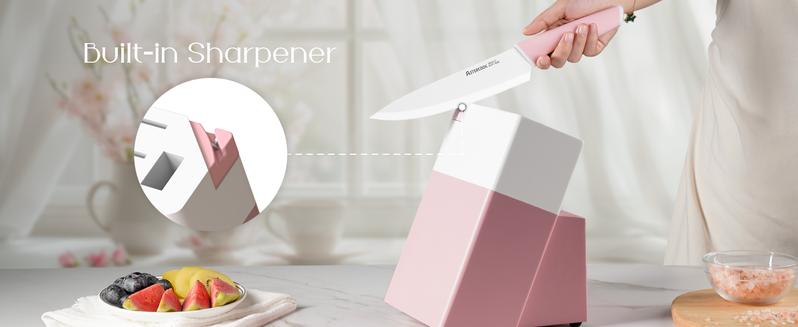 Astercook 14-Piece Knife Set with Ceramic Coated Stainless Steel, Includes Block & Sharpener, Dishwasher Safe, Durable, Premium Quality - Chopping Astercook 14-Piece Knife Set with Ceramic Coated Stainless Steel, Includes Block & Sharpener, Dishwasher Safe, Durable, Premium Quality - Chopping