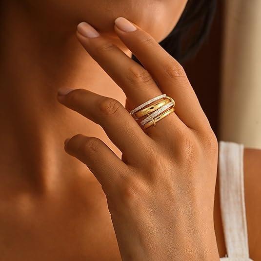 Tewiky 14K Gold Plated Stackable Rings for Women, Interlocked Stackable Rings Set Cubic Zirconia Trendy Band Ring Size 6 7 8 9 10 Chunky Fashion Jewelry for Women For Valentine's Day gifts Premium Quality Tewiky 14K Gold Plated Stackable Rings for Women, Interlocked Stackable Rings Set Cubic Zirconia Trendy Band Ring Size 6 7 8 9 10 Chunky Fashion Jewelry for Women For Valentine's Day gifts Premium Quality