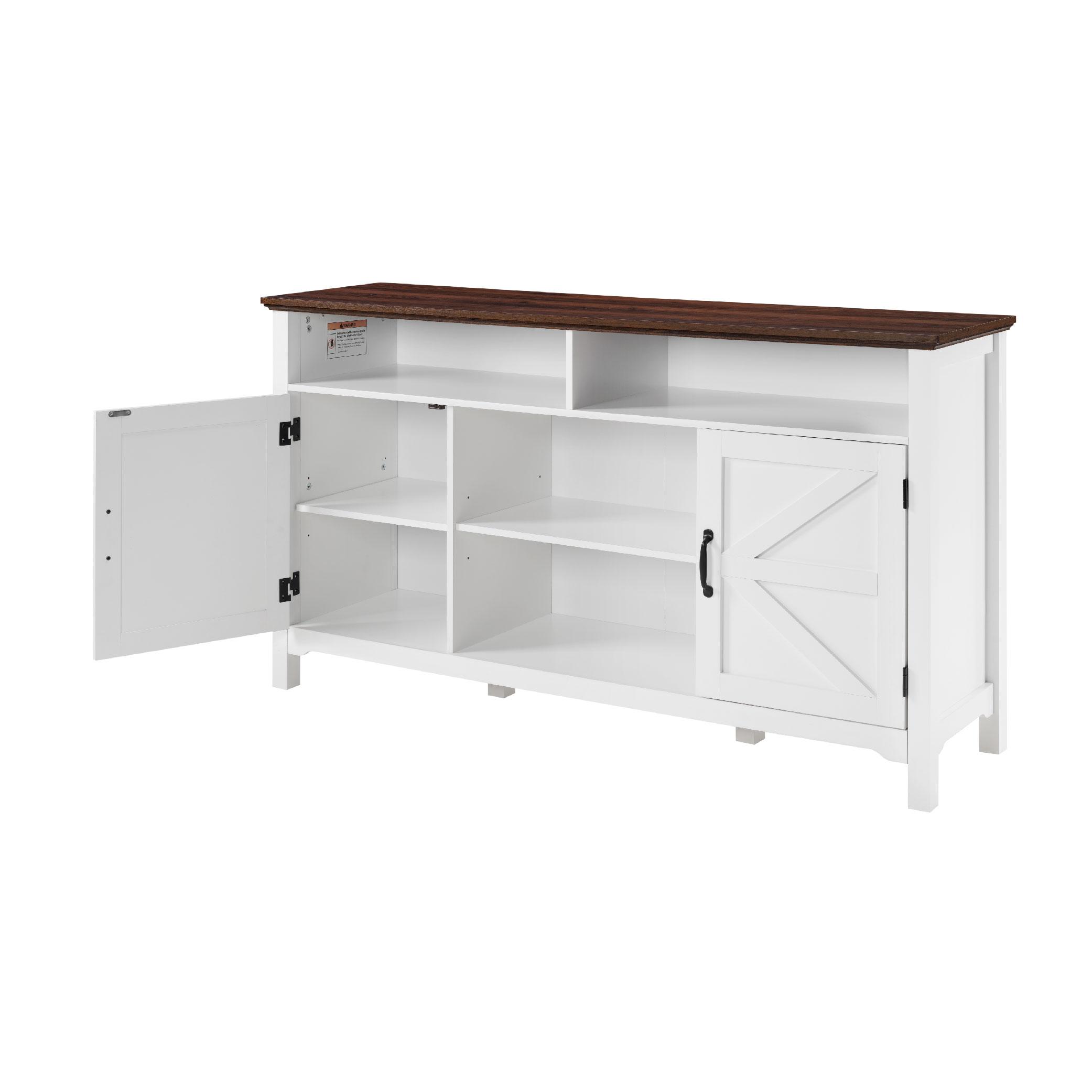 【TikTokShopBlackFriday】Farmhouse Buffet Sideboard Cabinet with Barn Doors, 58" Rustic Kitchen Storage Cabinet with Adjustable Shelves, Antique White Coffee Bar Cabinet for Dining Room, Living Room, Entryway TV Stand