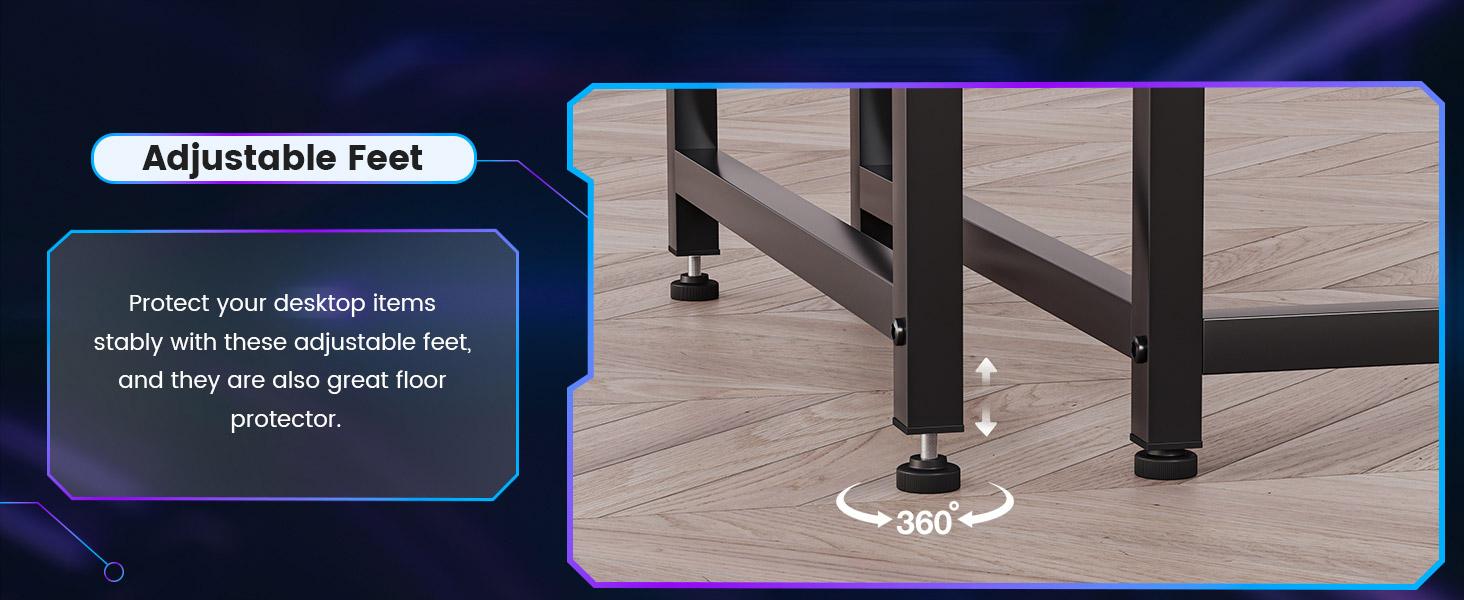 SEDETA 55-inch Gaming Desk with LED Lights and Storage Shelf, Computer Desk with Monitor Stand Power Outlet and Cup Holder Modern Metal Gaming Desk Heavy Duty Table