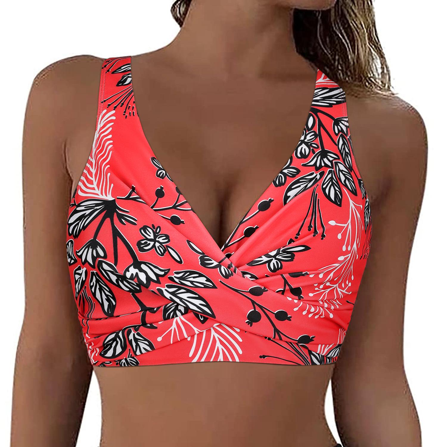 Hilor Women's Underwire Bikini Tops Push Up Criss Cross Swim Top Swimsuit Sexy V Neck Bikini Bathing Suit Top Only#outdoorfun