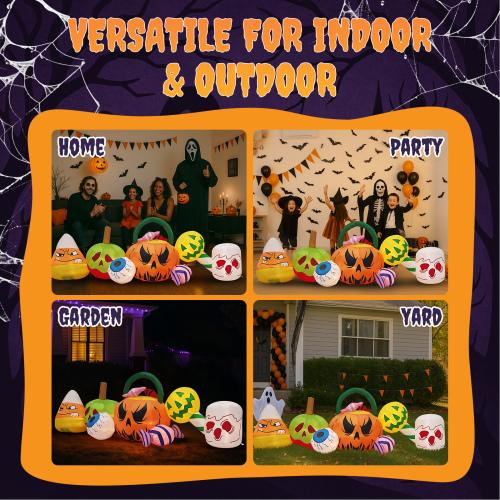 Outvita 8FT Long Halloween Inflatables Pumpkins Eyeball Candy Outdoor Decorations, Blow Up Yard Decoration with Built-in LEDs Lighted for Lawn Garden Outside Indoor Decor