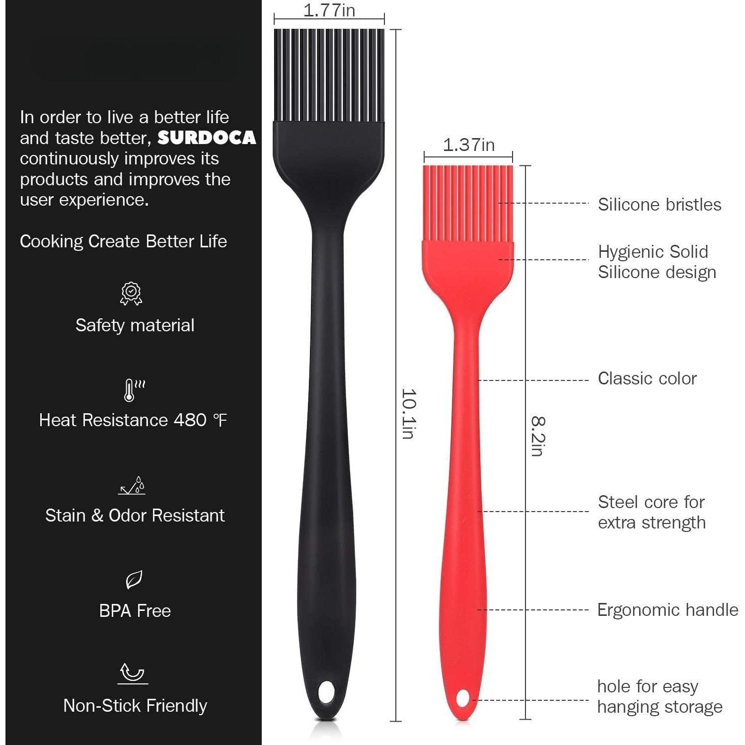 Pastry Basting Brush - 2 count 10 + 8 in Heat Resistant Brush for Baking Cooking ,  Kitchen Brush for Sauce Butter Oil, Stainless Steel Core Design for Barbecue BBQ Grilling