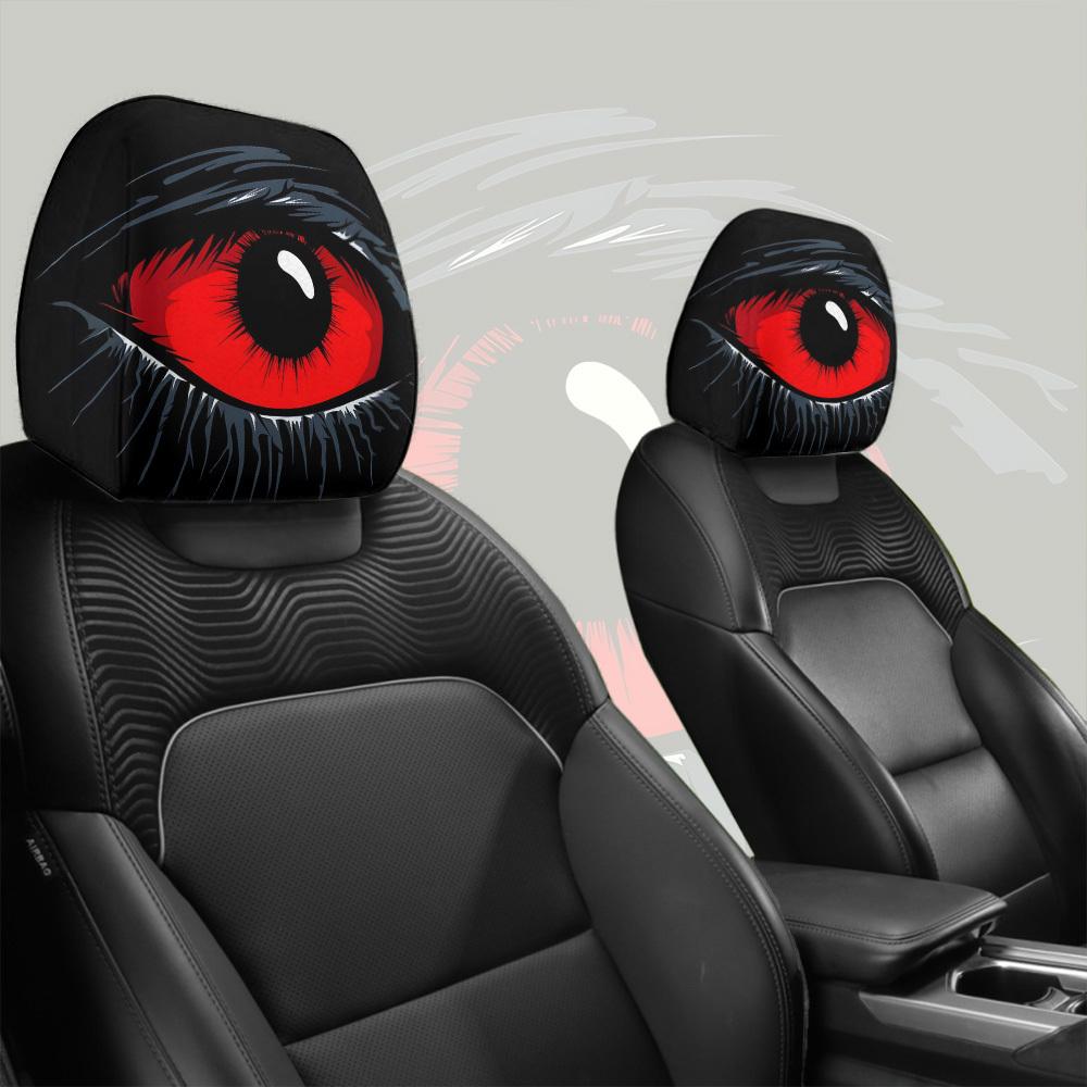 2 pcs Red Devil's Eye Car Headrest Covers - Red and black Gothic design, washable, suitable for General Motors vehicles summervibes 2 pcs Red Devil's Eye Car Headrest Covers - Red and black Gothic design, washable, suitable for General Motors vehicles summervibes
