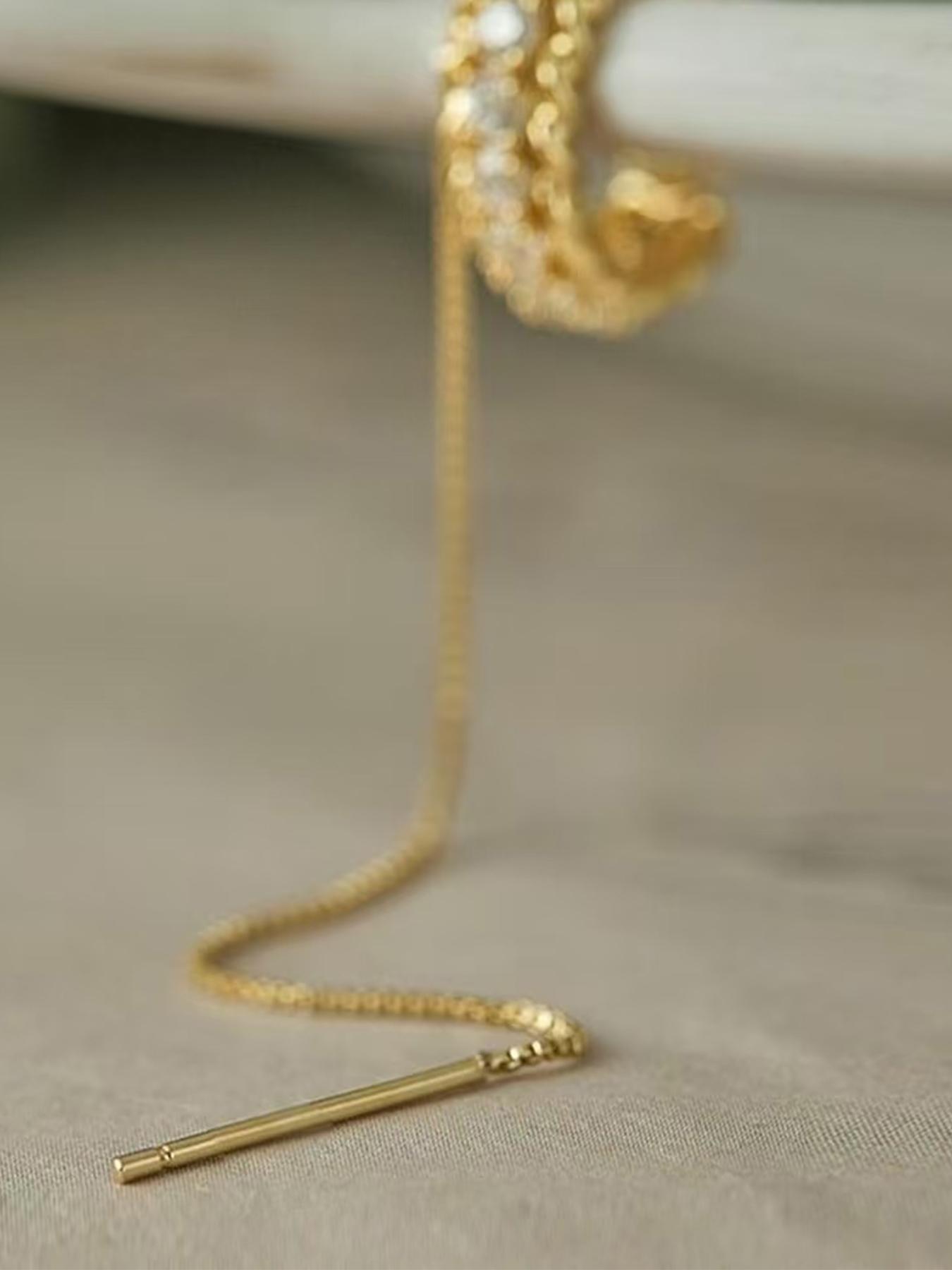 Huggie earrings for women 14k Dainty Gold Earrings Tassel Chain Drop Dangle Small Hoop Earrings Stud earrings for Women Teen Cubic Zirconia Sparkling Earrings Clip Womens earrings