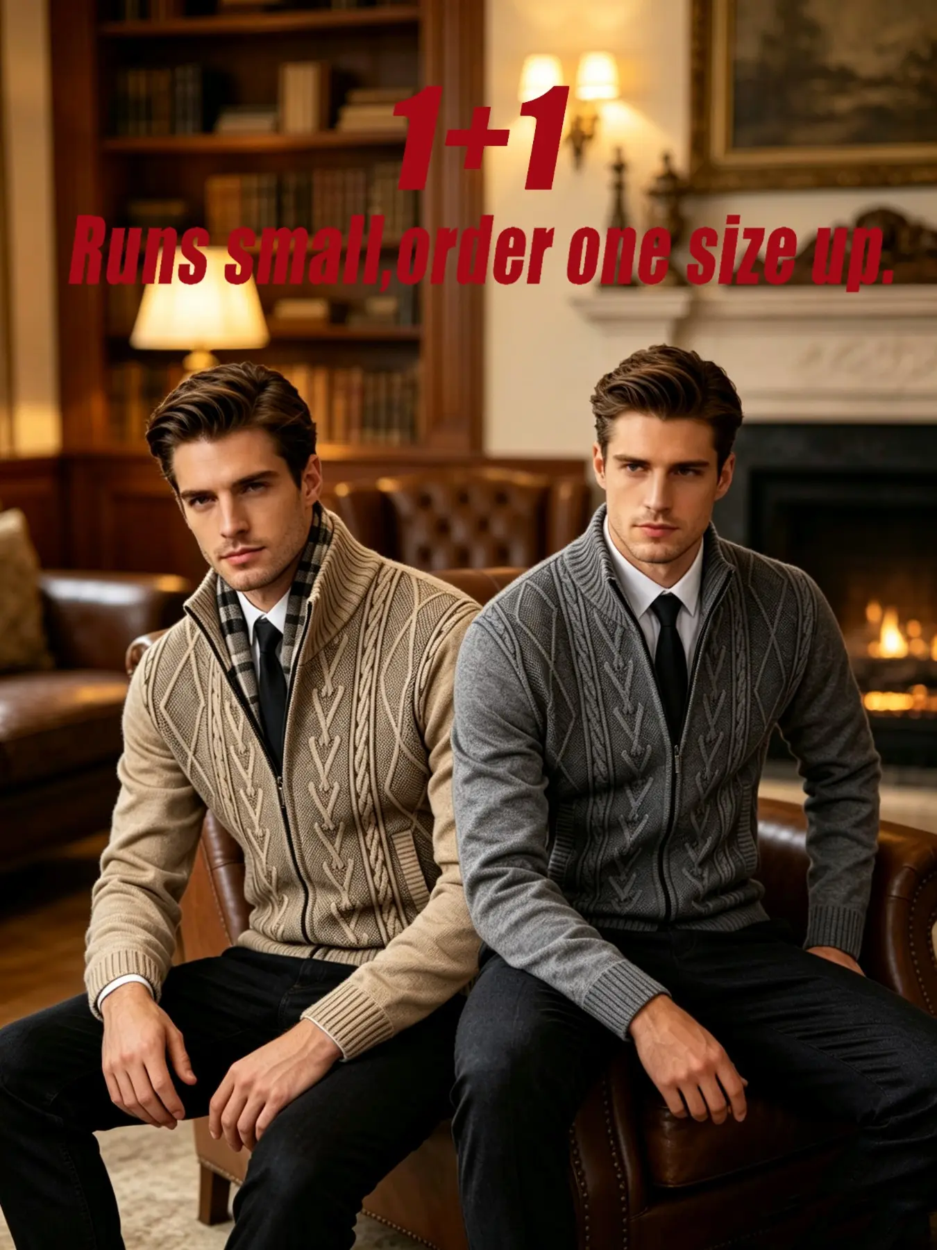 Men's Stand Collar Windproof Zipper Knit Cardigan Set, Fall Winter Versatile Long Sleeve Sweater Coat, Office Outdoor Casual Wear